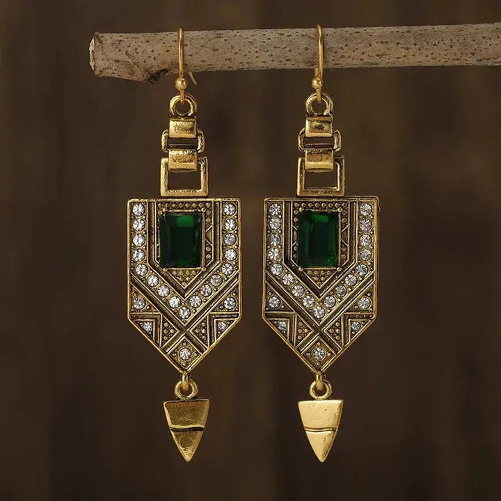 Retro geometric earrings in gold and green