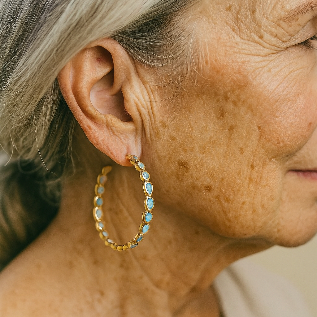 Retro Gold Earrings with Blue Opal