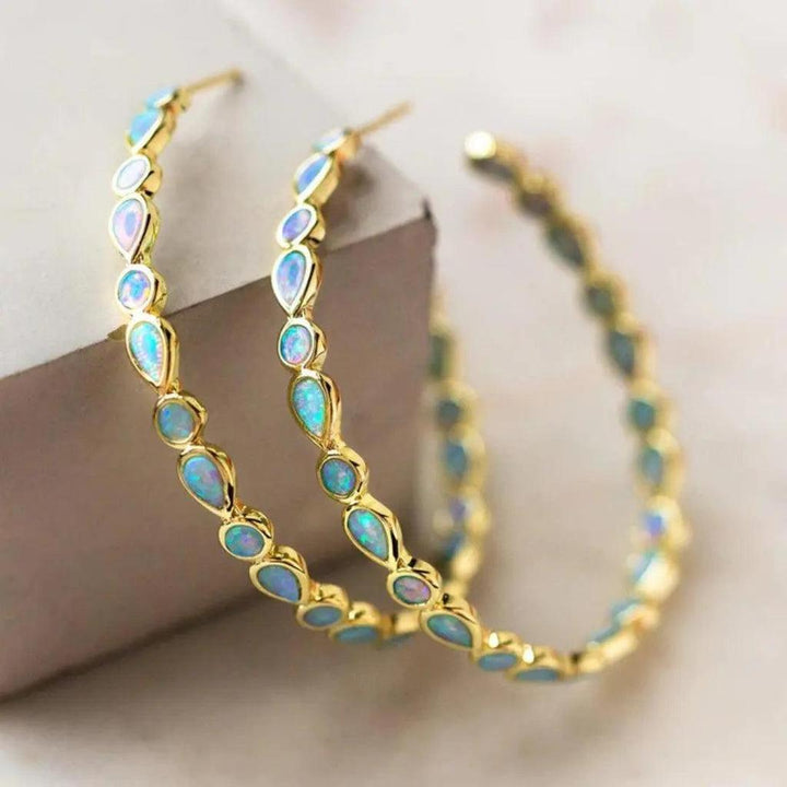 Retro Gold Earrings with Blue Opal