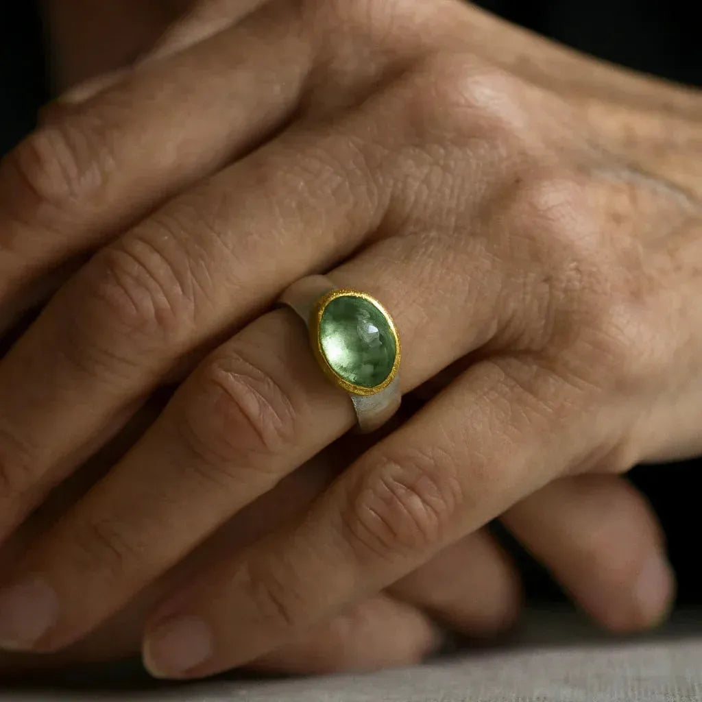 Retro Green Ring with Round Stones