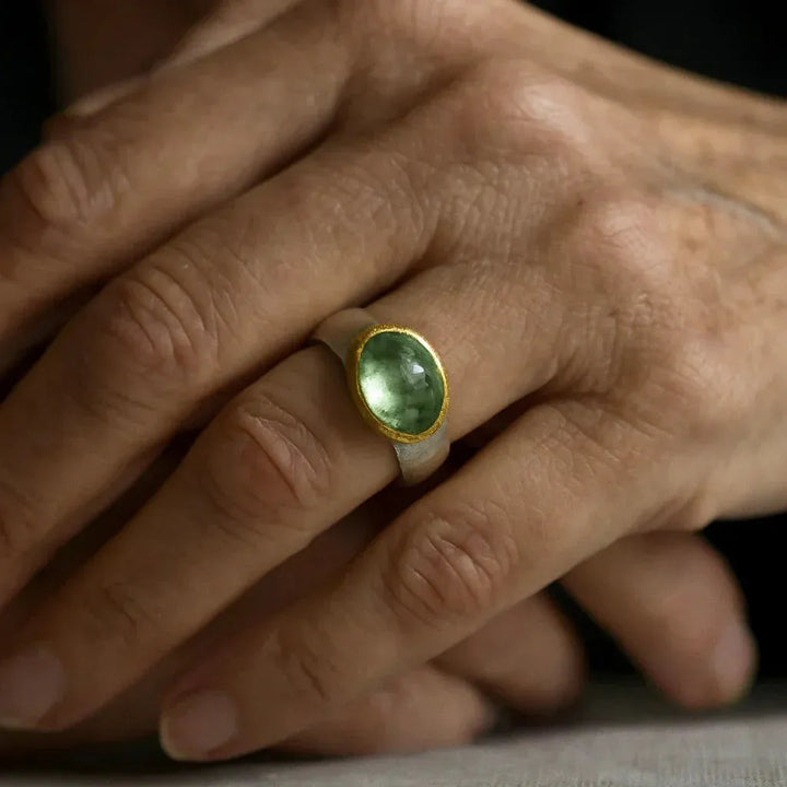 Retro Green Ring with Round Stones