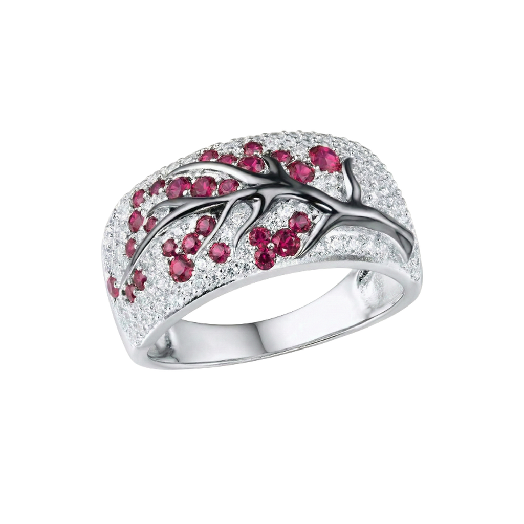 Ring with Ruby and Flowers | White Gold
