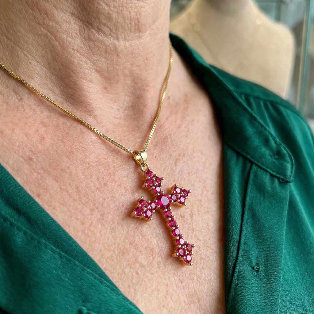 Rose Cluster Cross Necklace | White Gold
