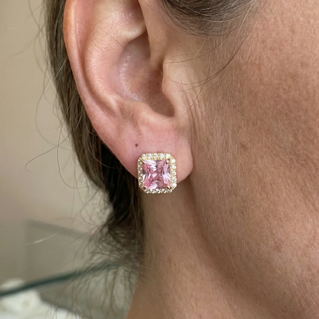 Rose Sapphire Pavé Stud Earrings | Mixed Gold