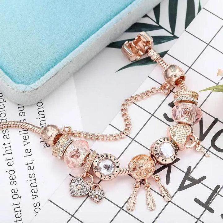Rose Dreamcatcher Bracelet with White Gold Charms