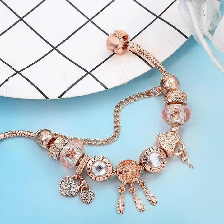 Rose Dreamcatcher Bracelet with White Gold Charms