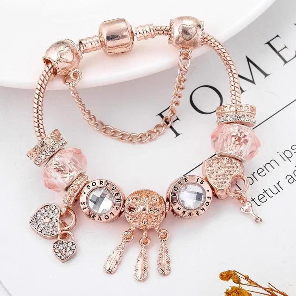 Rose Dreamcatcher Bracelet with White Gold Charms