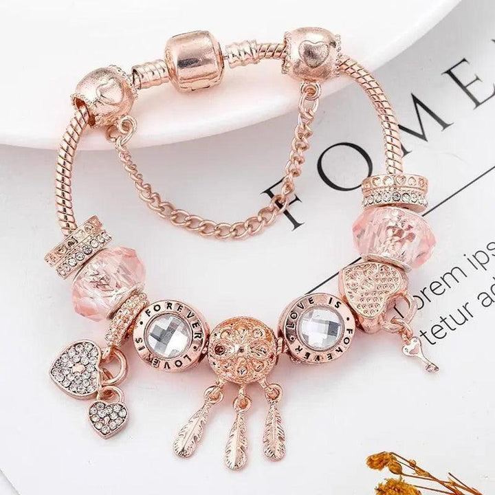 Rose Dreamcatcher Bracelet with White Gold Charms
