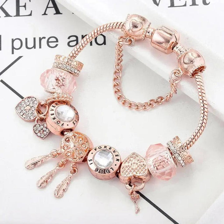 Rose Dreamcatcher Bracelet with White Gold Charms