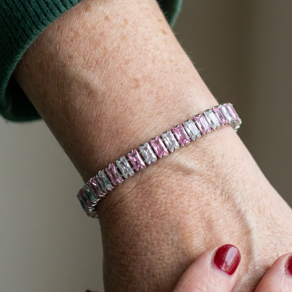 Rose Stripe Tennis Bracelet | White Gold