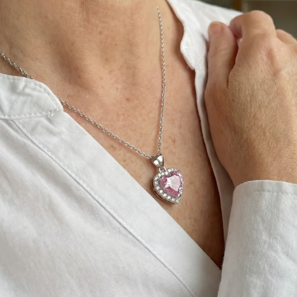 Rose Heart Rays Necklace | White Gold