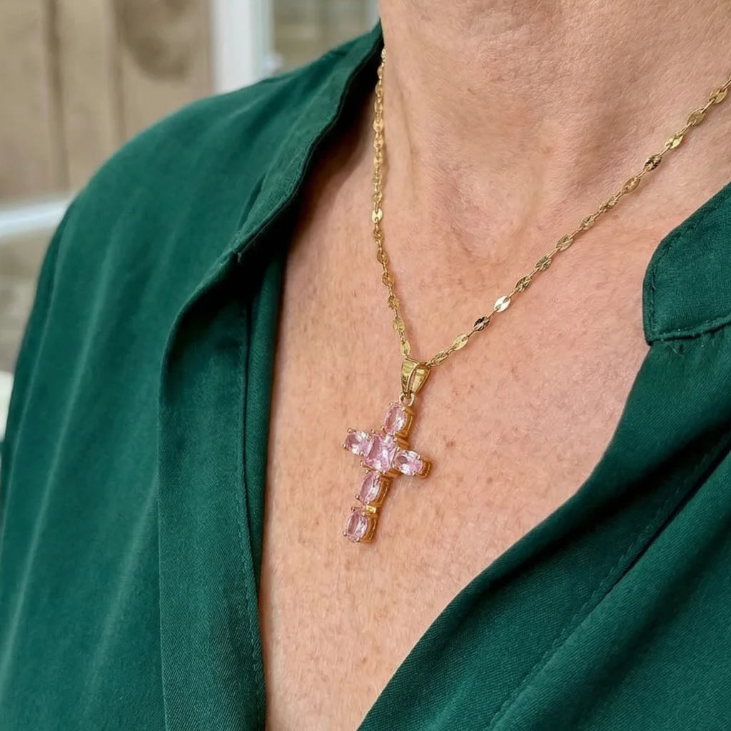 Rosy Cross Necklace | White Gold