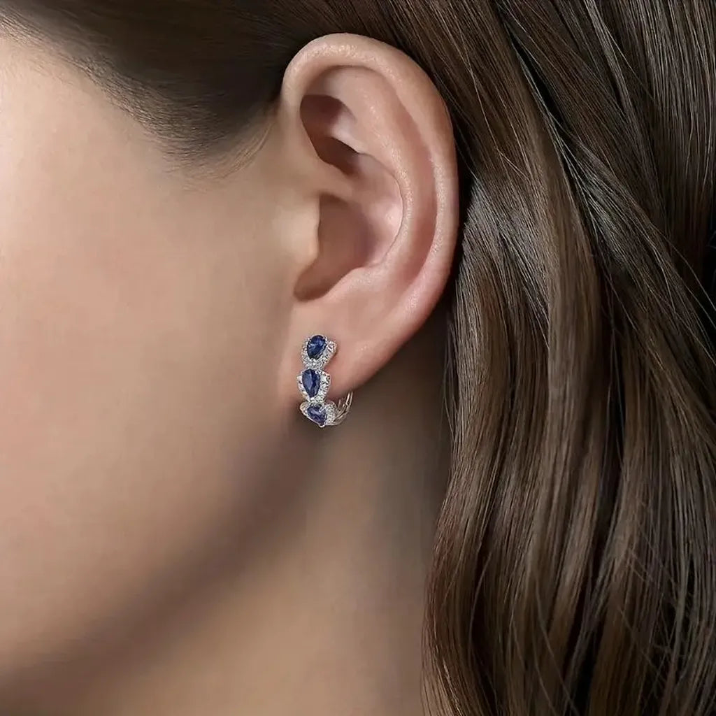 Royal Sapphire Crest Earrings | White Gold