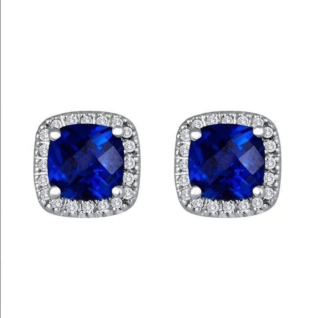 Sapphire Square Stud Earrings | White Gold