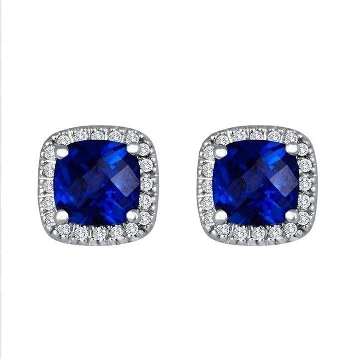 Sapphire Square Stud Earrings | White Gold