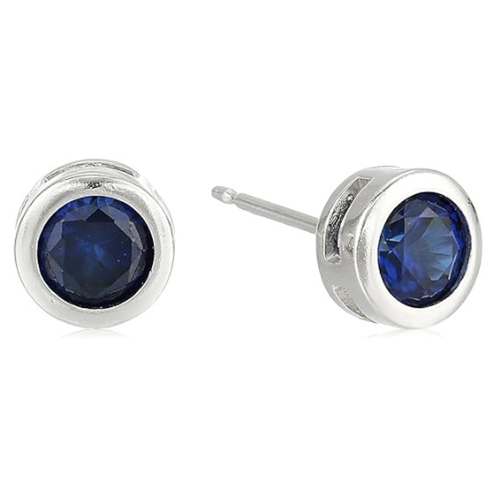 Sapphire Partially Decorated Stud Earrings | White Gold