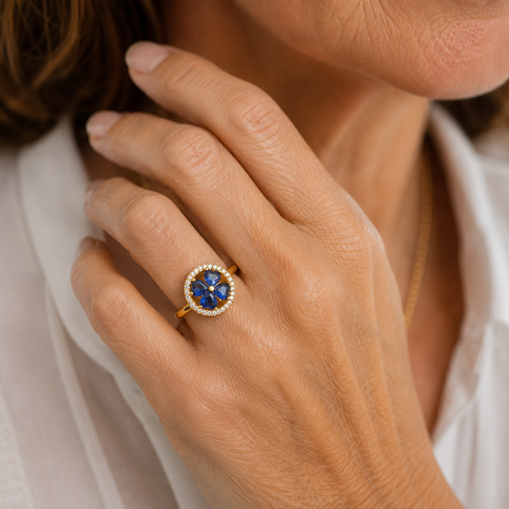 Sapphire Hearts Spinning Ring | Gold