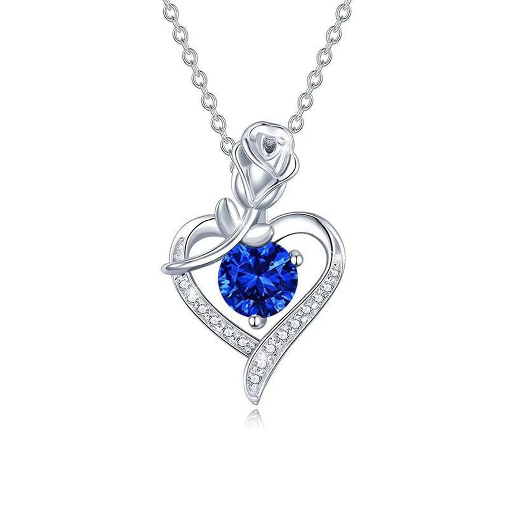 Sapphire Rose Heart Pendant | White Gold
