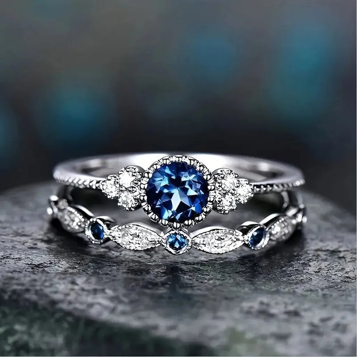 Sapphriel Crown Ring Set | White Gold