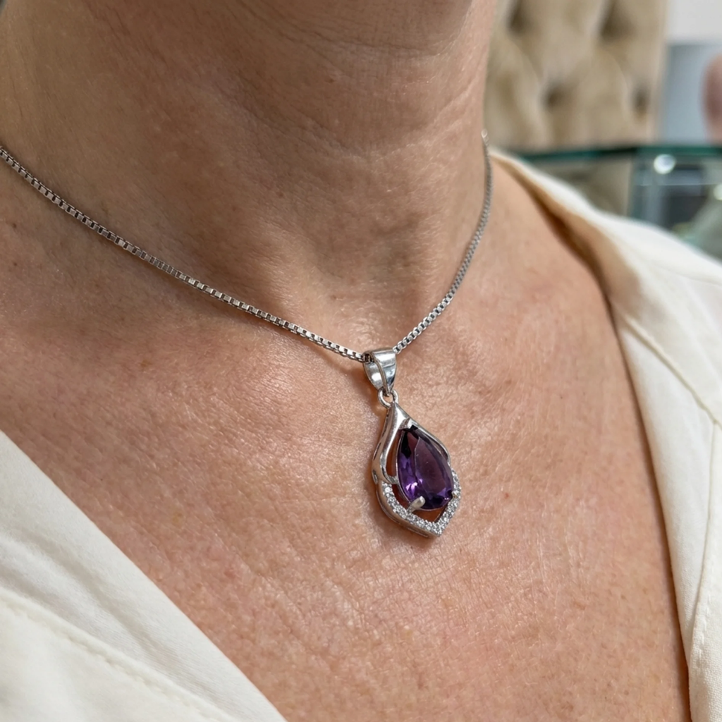 Selvara Half-Moon Drop Necklace | White Gold