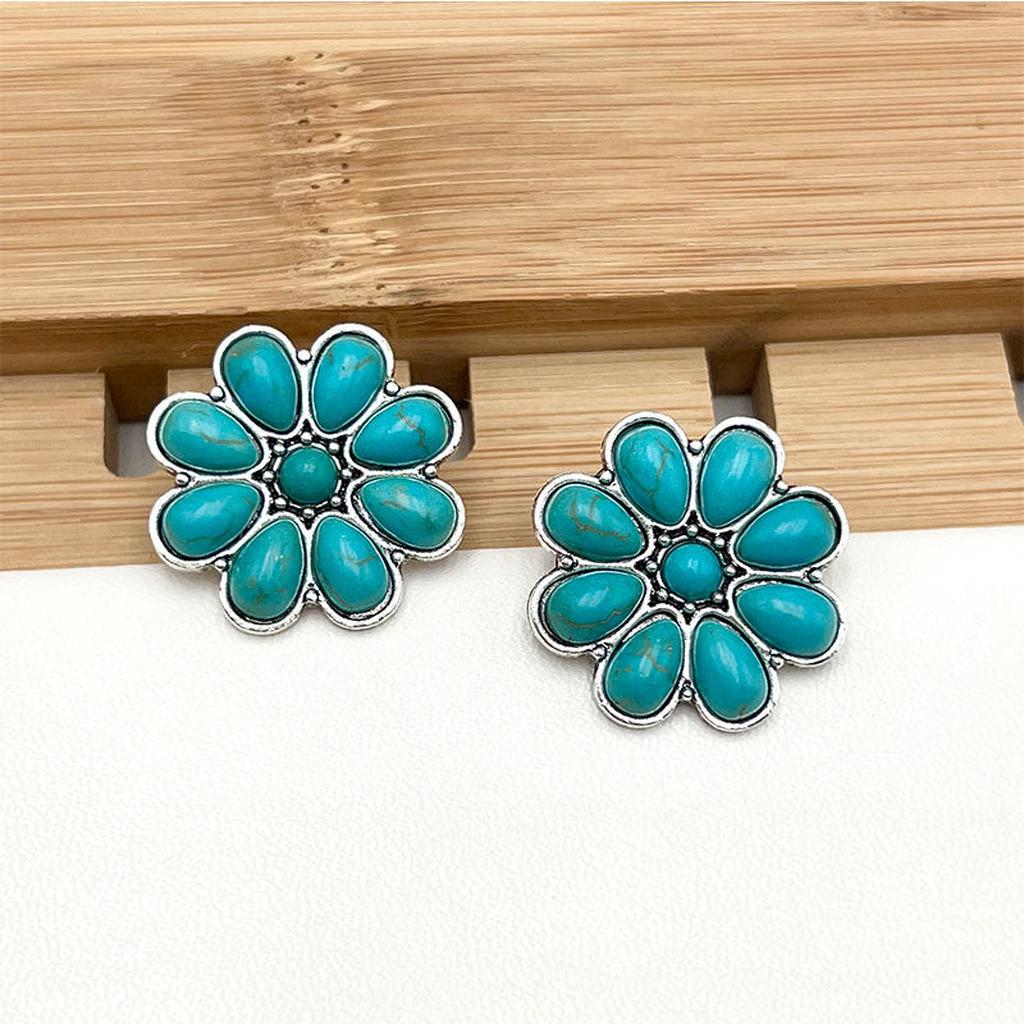 Serelith Turquoise Blossom Earrings | White Gold