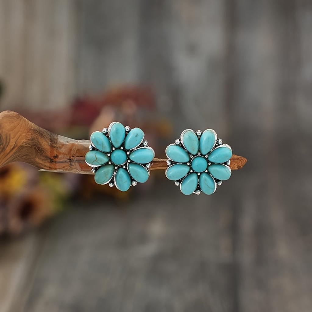 Serelith Turquoise Blossom Earrings | White Gold