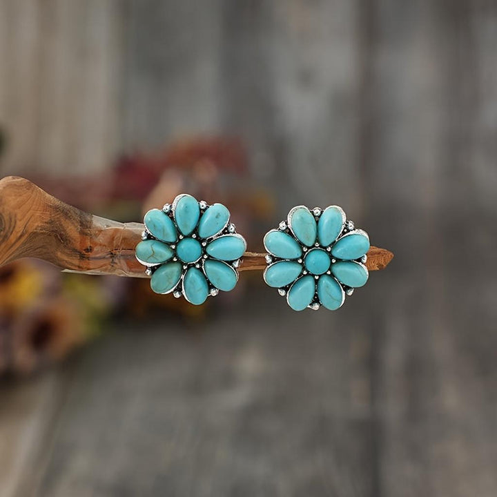Serelith Turquoise Blossom Earrings | White Gold
