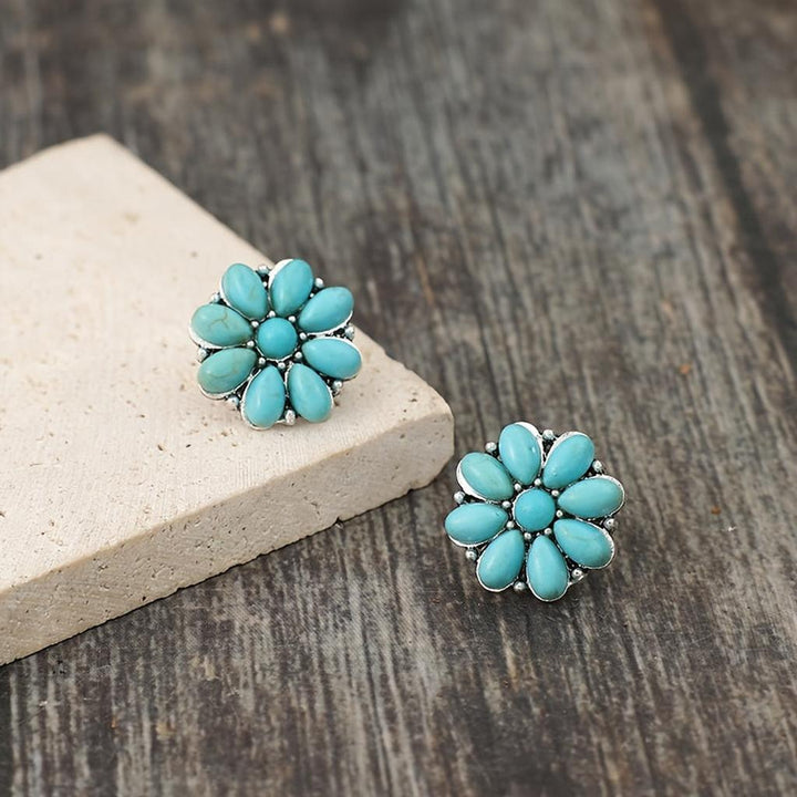 Serelith Turquoise Blossom Earrings | White Gold