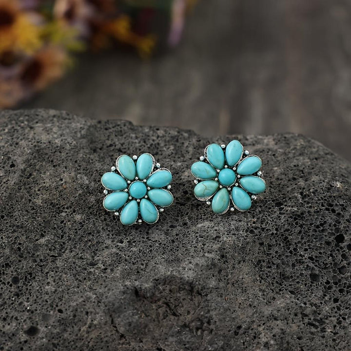 Serelith Turquoise Blossom Earrings | White Gold