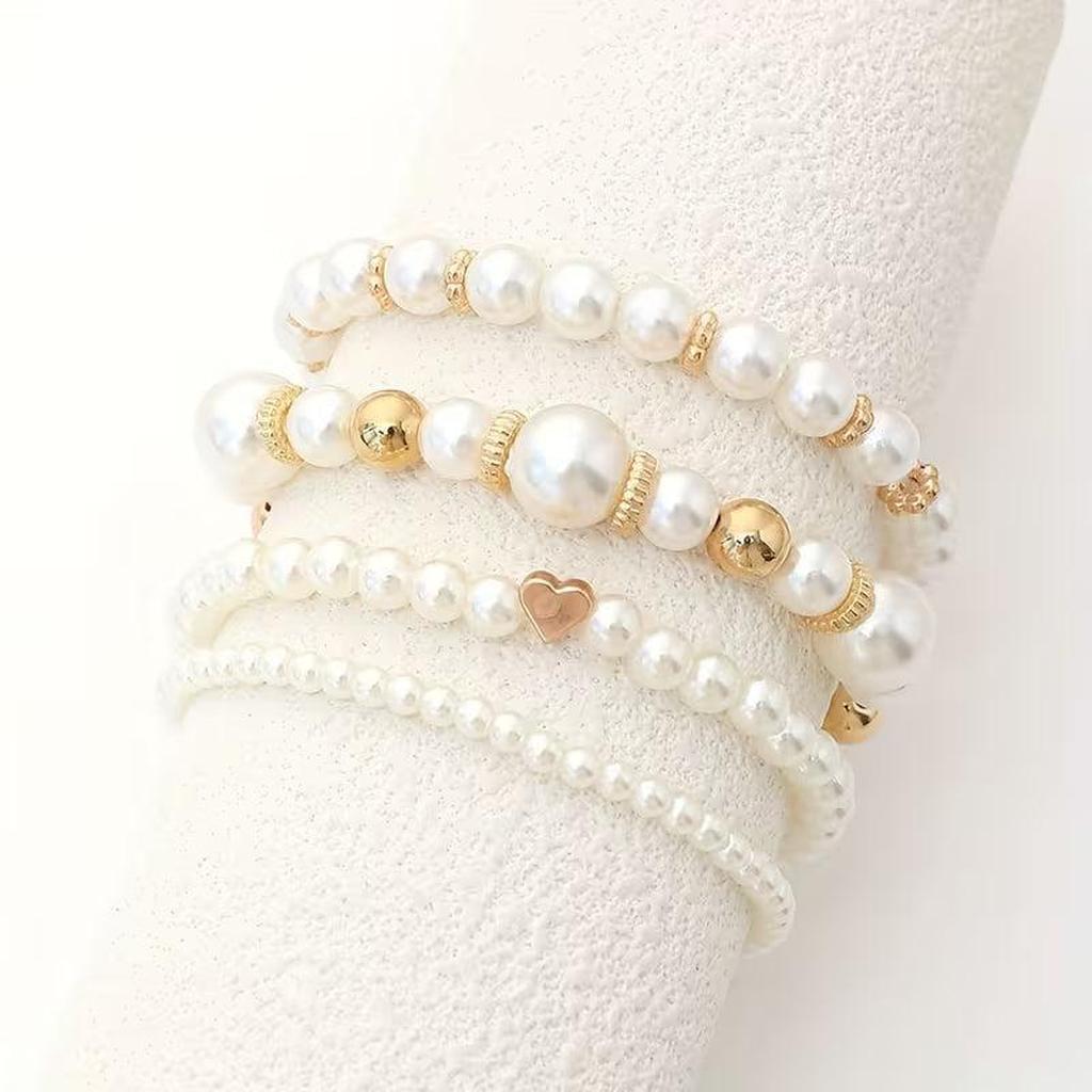 Set of Bracelets Made from White Pearls