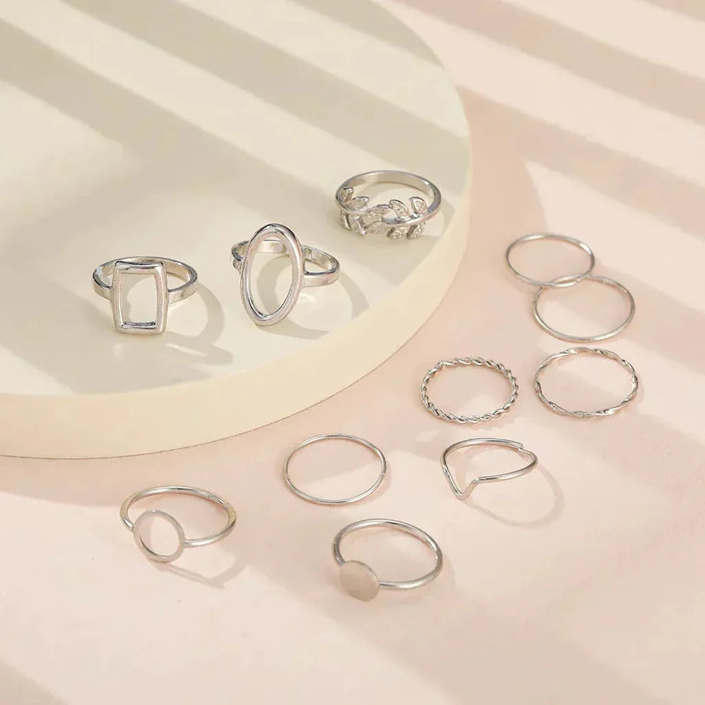 Set of 11 Retro Rings in White Gold