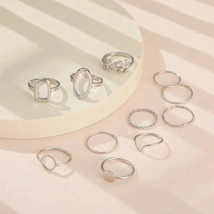 Set of 11 Retro Rings in White Gold