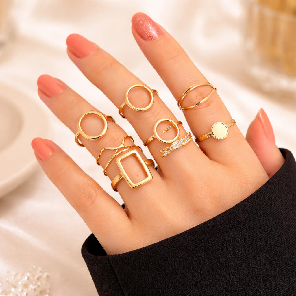 Set of 11 Retro Rings in White Gold