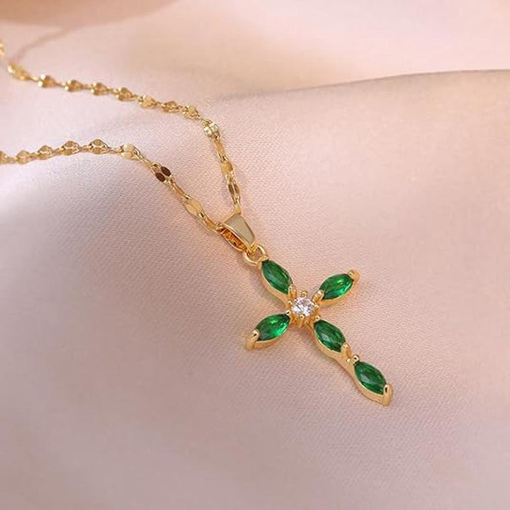 Emerald Cross Necklace