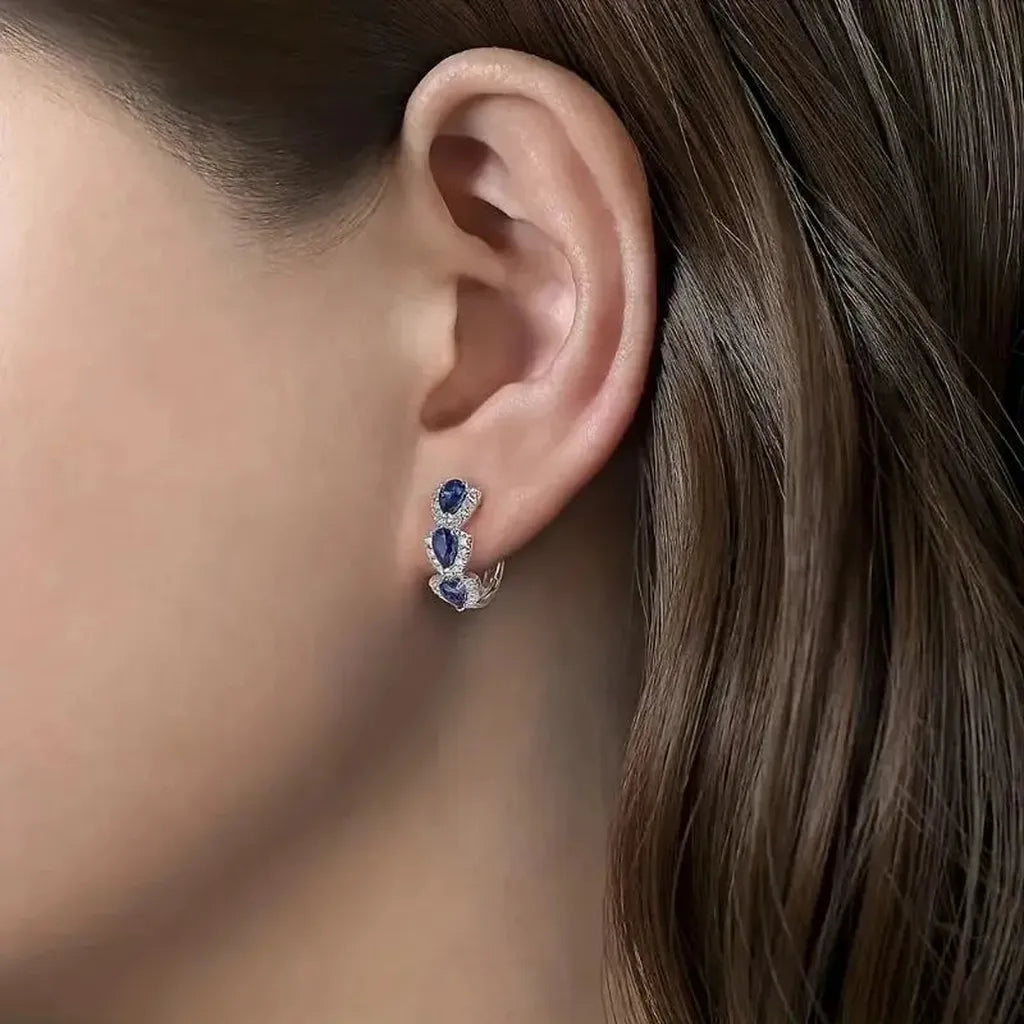 Striped Earrings with Shiny Crystal