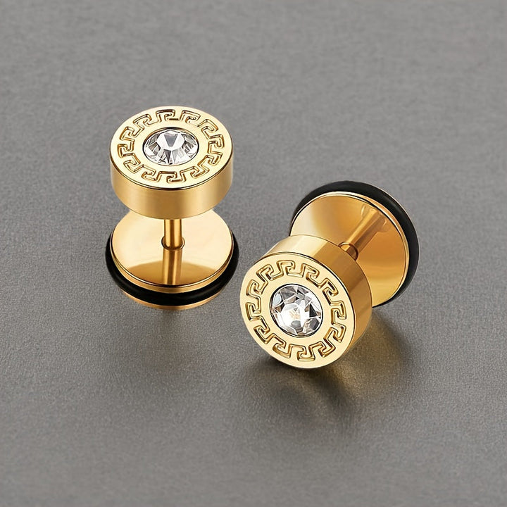 Theron Stud Earrings with Line Pattern