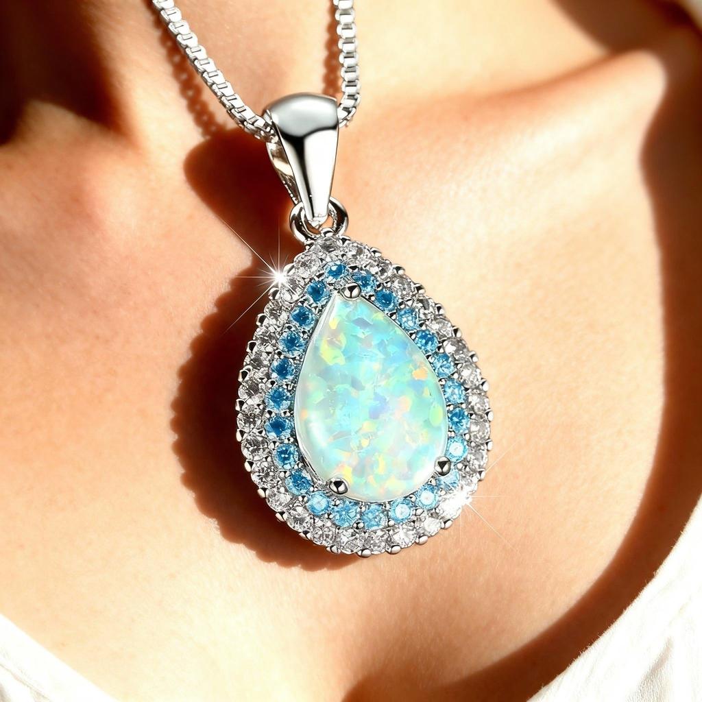 Drop Necklace made of Radiant Blue Opal