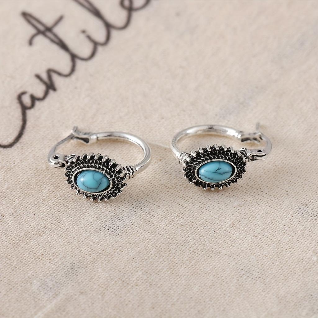 Turquoise Crest Hoops | White Gold