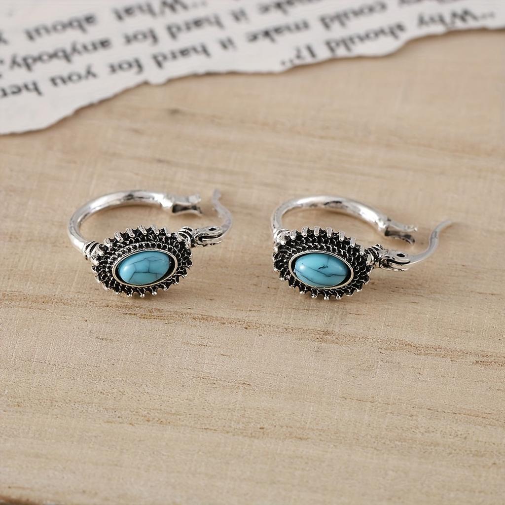 Turquoise Crest Hoops | White Gold