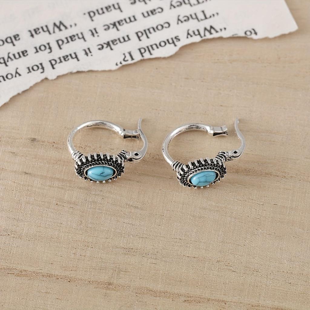 Turquoise Crest Hoops | White Gold