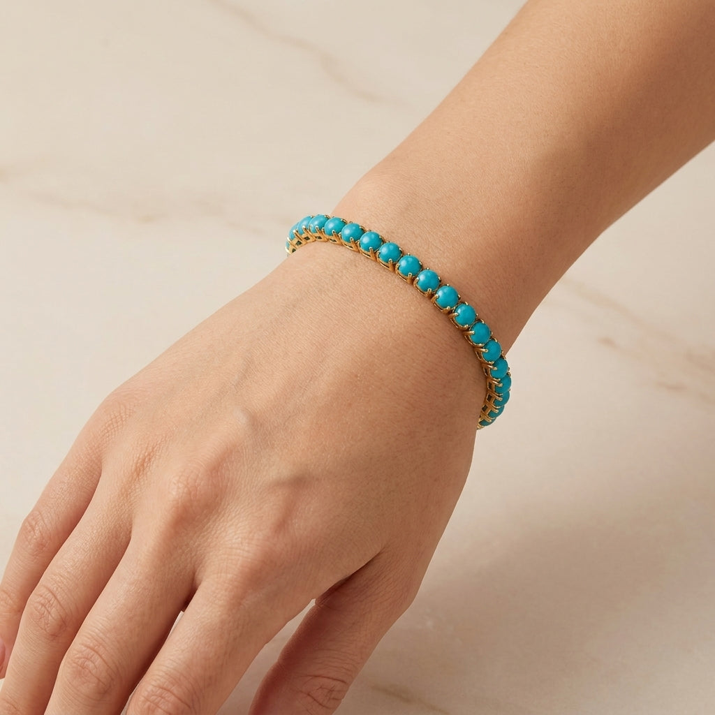 Turquoise Round Tennis Bracelet | Gold