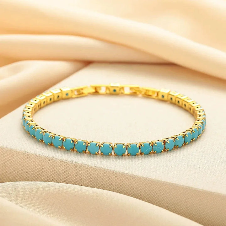Turquoise Round Tennis Bracelet | Gold