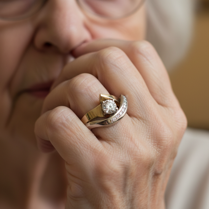 Irregular Vintage Ring in Gold and White Gold with Diamonds