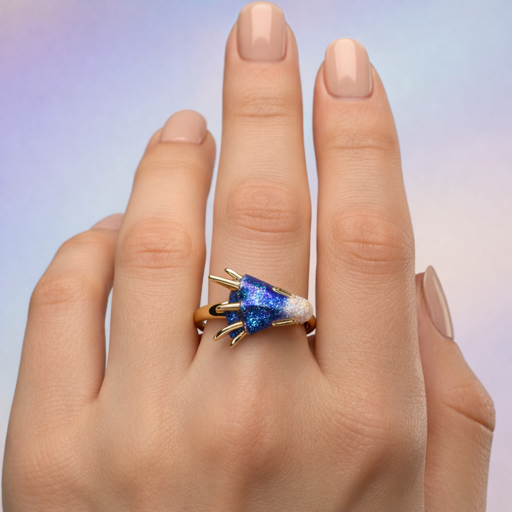 Adjustable Dragon Ring in White Gold and Handcrafted Enamel