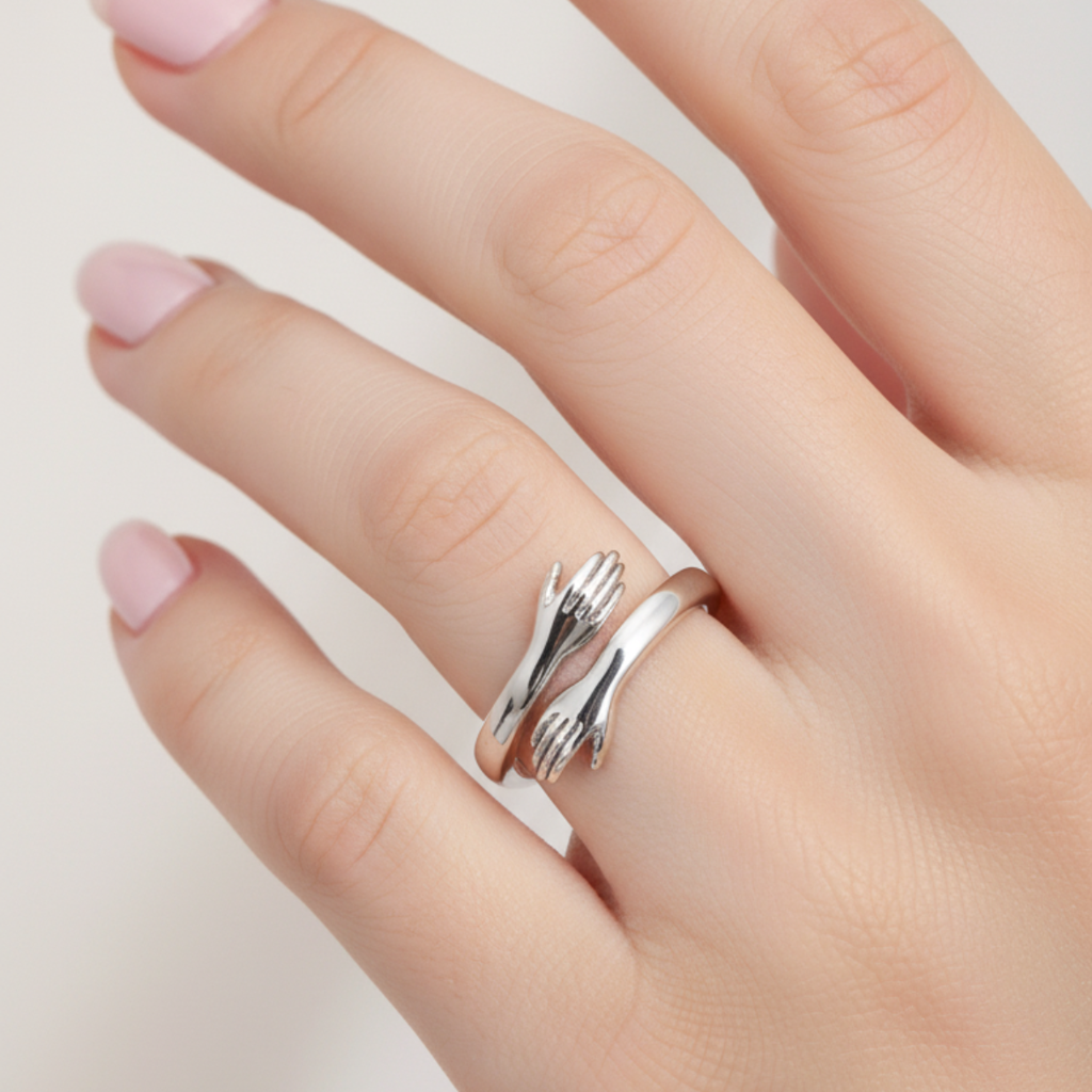 Adjustable Hug Style Ring in White Gold