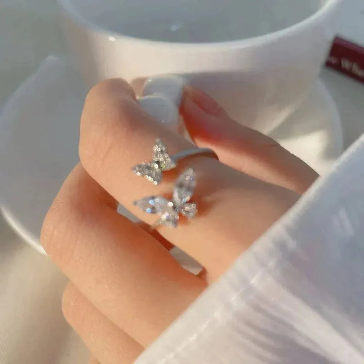 Adjustable Ring with Radiant Butterfly in White Gold