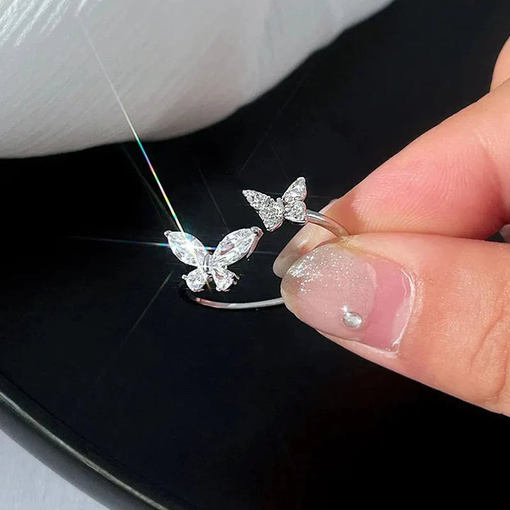 Adjustable Ring with Radiant Butterfly in White Gold