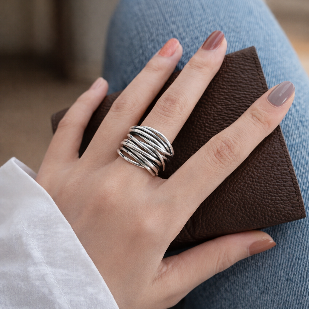 Adjustable Multi-Row White Gold Ring