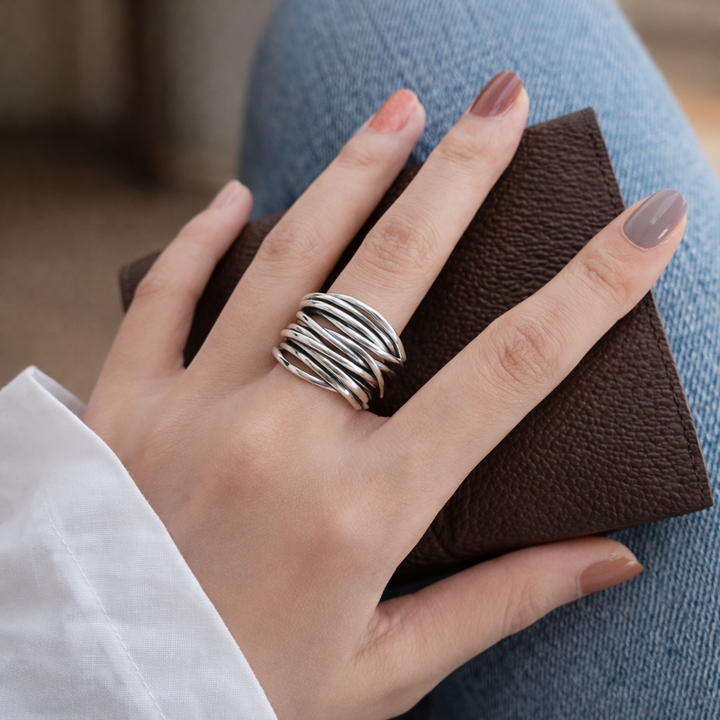 Adjustable Multi-Row White Gold Ring