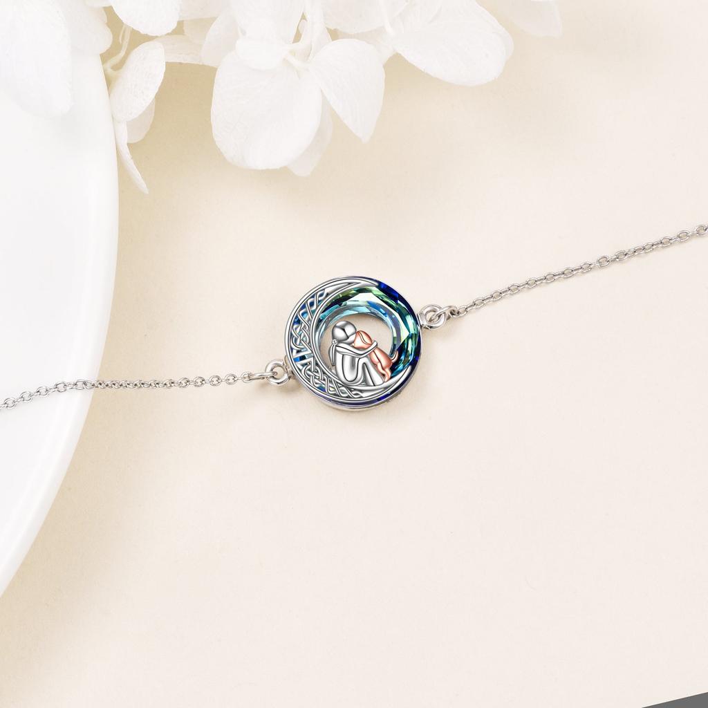 Adjustable Bracelet with Dog Pendant in White Gold